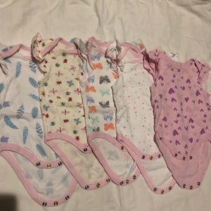 Set of 5 Rosie Pope flutter sleeve onesies, 3-6mo.
